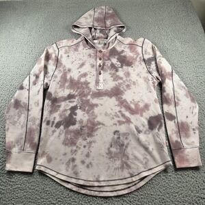 32 Bar Blues Hoodie Sweatshirt Henley Mens Medium Tie Dye Thermal Waffle‎ Knit